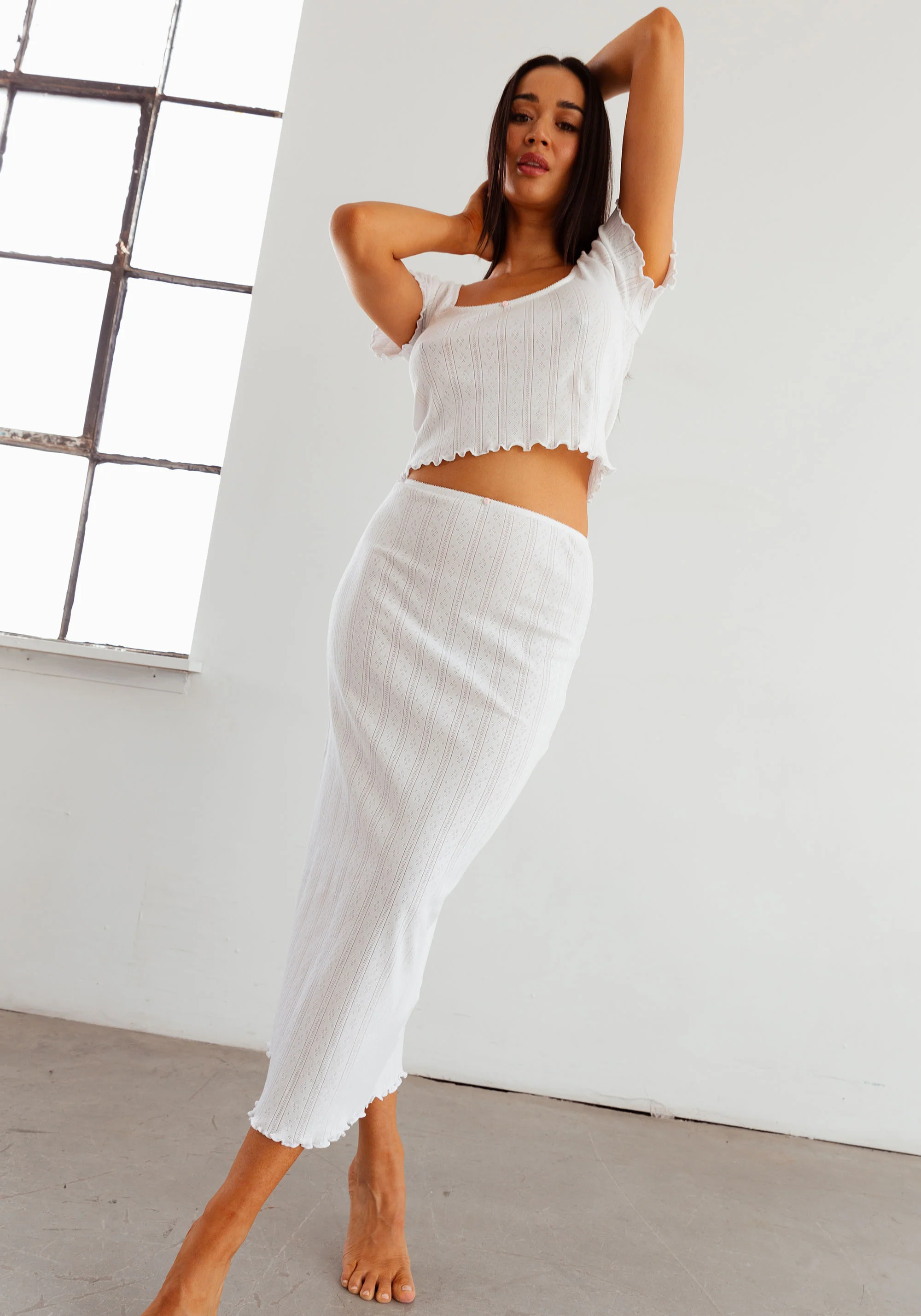 dream cotton pointelle midi skirt